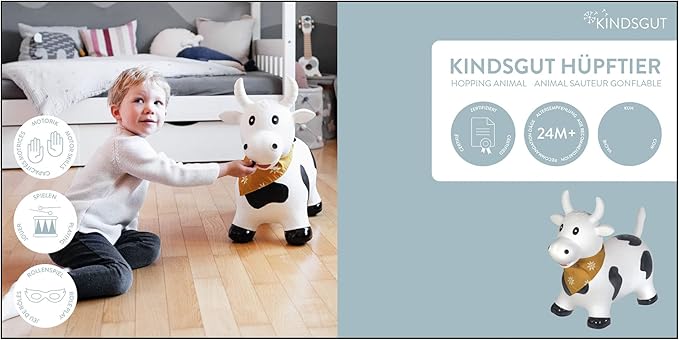 Kindsgut Bouncy Animal Hopper Cow for Children, Designed in Germany, Playful and Modern Colors, air Pump Included, Indoors and Outdoors