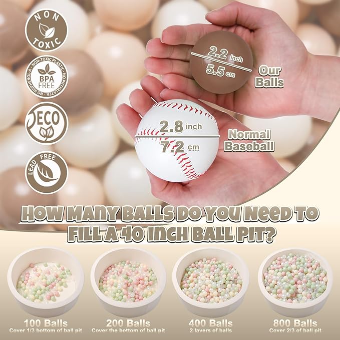 GOGOSO Ball Pit Balls for Toddlers Phthalate-Free BPA-Free Non-Toxic Crush Proof Soft Plastic Play Balls Baby Kids Shape Tent Pool Playhouse Playpen Party Decor,Coffee Brown Beige,1000PCS