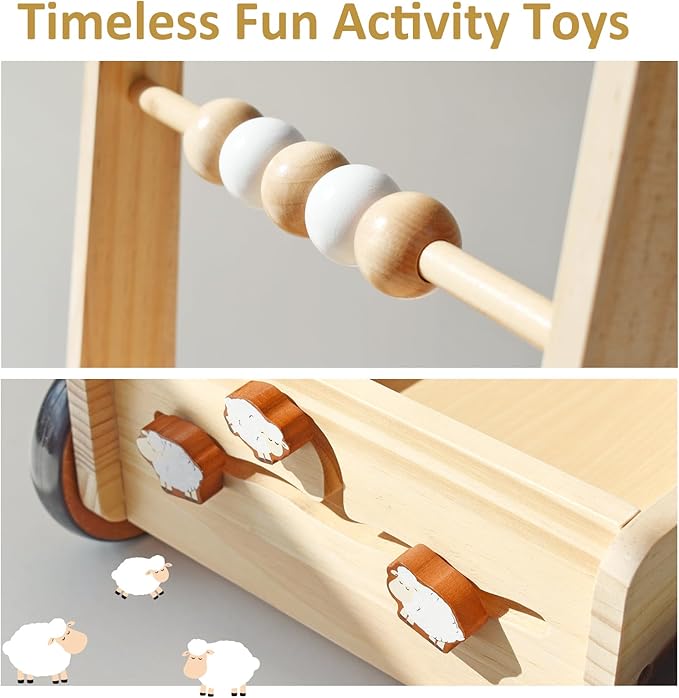 PairPear Wooden Baby Walker Push Toys,Adjustable Speed Nature Wood Push Walkers for Babies Learning to Walk,Toddler Push and Pull Toys Gift for Baby Girls and Boys 1-2