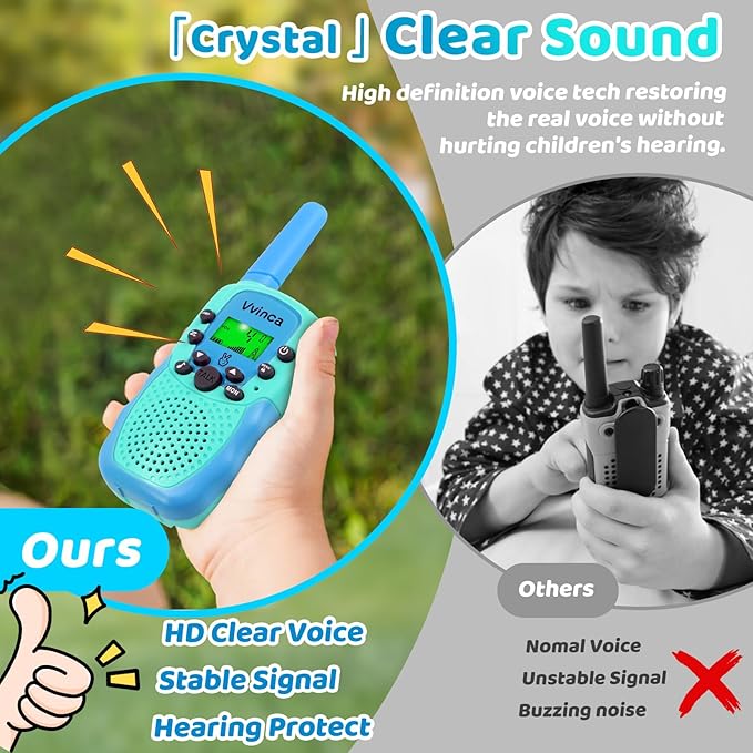 Vvinca Rechargeable Walkie Talkies for Kids 2 Pack, 5-7 Year Old Boy Toys Long Range 22 Channels 2 Way Kids Walkie Talkie with Flashlight for Camping Hiking Indoor Outdoor 3 4 5 6-12 Girl Boy Gift