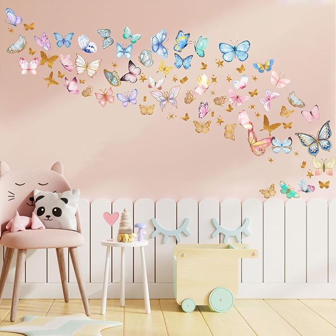 Glow in The Dark Wall Decals - Luminous Butterfly Stickers, Colorful Removable Self-Adhesive Decals for Girls Bedroom, Kids Baby Nursery, Living Room Decoration