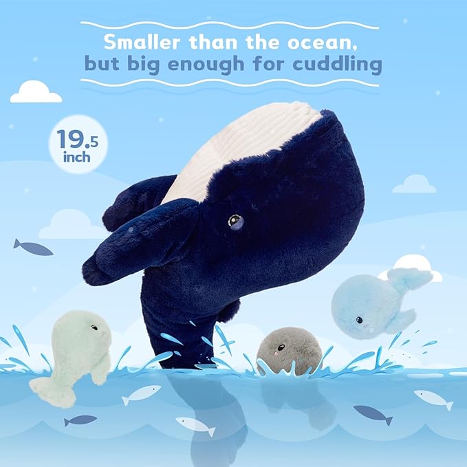 MaoGoLan Blue Whale Plush Toy Stuffed Animals Bulk for Kids, 20 Inch Giant Stuffed Whale Mommy with 3 Babies Inside - Under The Sea Party Favors Christmas Valentine's Day Birthday Gift