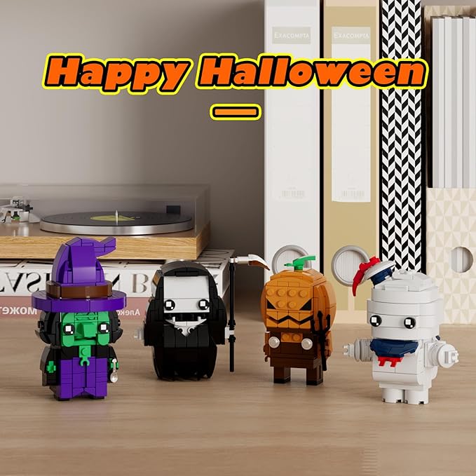 Halloween Pumpkin Ghost Witch Devil Building Blocks Kit for Kids, Halloween Bricks Figures Set Toys Gifts for Kids Party Favors Goodie Bags Stuffers for Boys Girls 6 up
