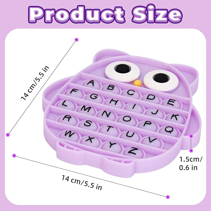 Fidget Toys for Kids, Owl Shaped Silicone Squeeze Sensory Toys, Alphabet Bubble Stress Anxiety Relief Relax Tools for Kids Adults School Classroom Gift Party Favors (Purple)