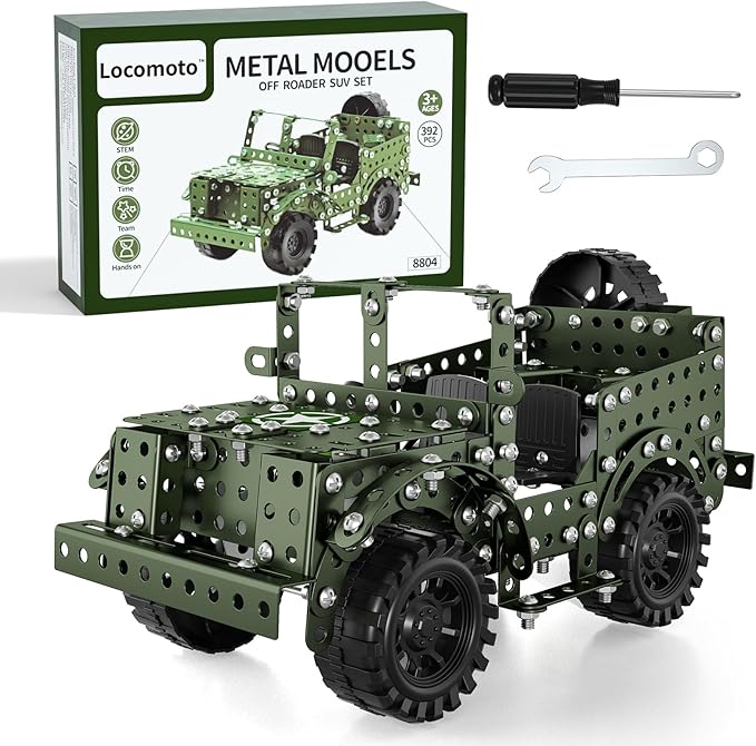 Locomoto Metal Model Car Kits - 392 Pcs Erector Set Toys for Ages 6-13, STEM Projects for Kids Ages 8-12 14 and Up, Assembly Educational Building Toys, Birthday Gifts for Elder Boys Girls and Adults