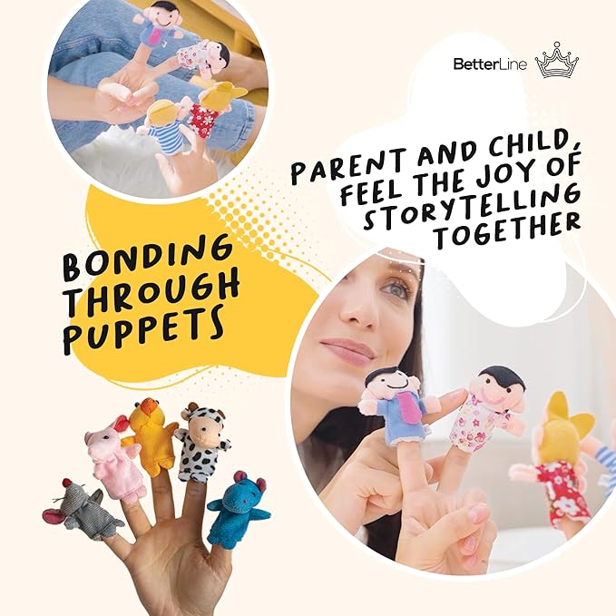 20-Piece Story Time Finger Puppets Set - Cloth Velvet Puppets - 14 Animals and 6 People Family Members