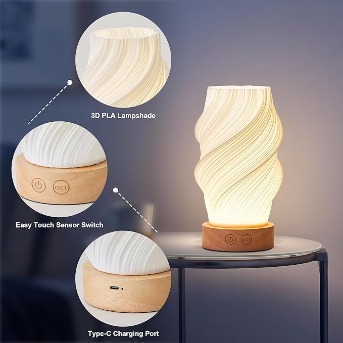 Cordless LED Table Lamp Set of Two, Battery Operated Portable Desk Lamp, 3 Color & Dimmable, Modern Rechargeable Table Light for Living Room,Bedroom,Bedside, White, 8.6inch