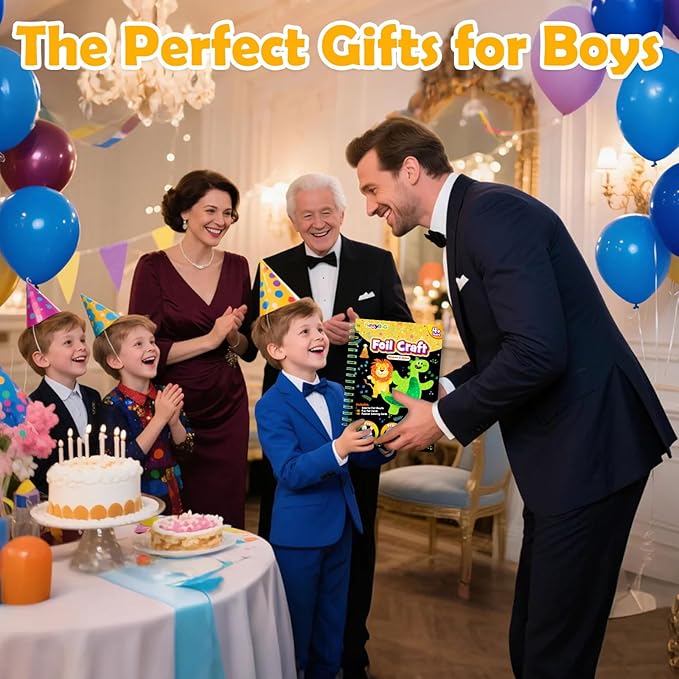 FUNNYB&G Foil Art Craft Activity for Kids - Gift for Boys Crafts for Kids Fun Art Supplies DIY Creative Travel Toy, Birthday Gift Party Favor Toys for Girls Boys 4 5 6 7 8 9 Years Old (Dinosaur)