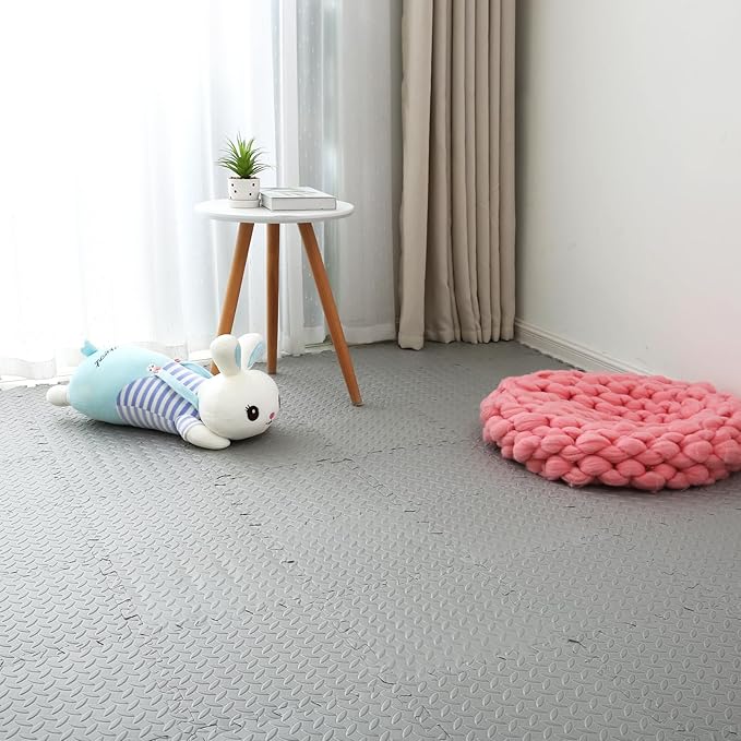 Coolcandy EVA Foam Play Mat, 16 Tiles Colorful Baby Play Mat, Square Kids Playmat with Solid Colored, 0.4" Thickened Interlocking Foam Floor Tiles, Puzzle Play Mat for Baby Exercise, Playing (Gray)