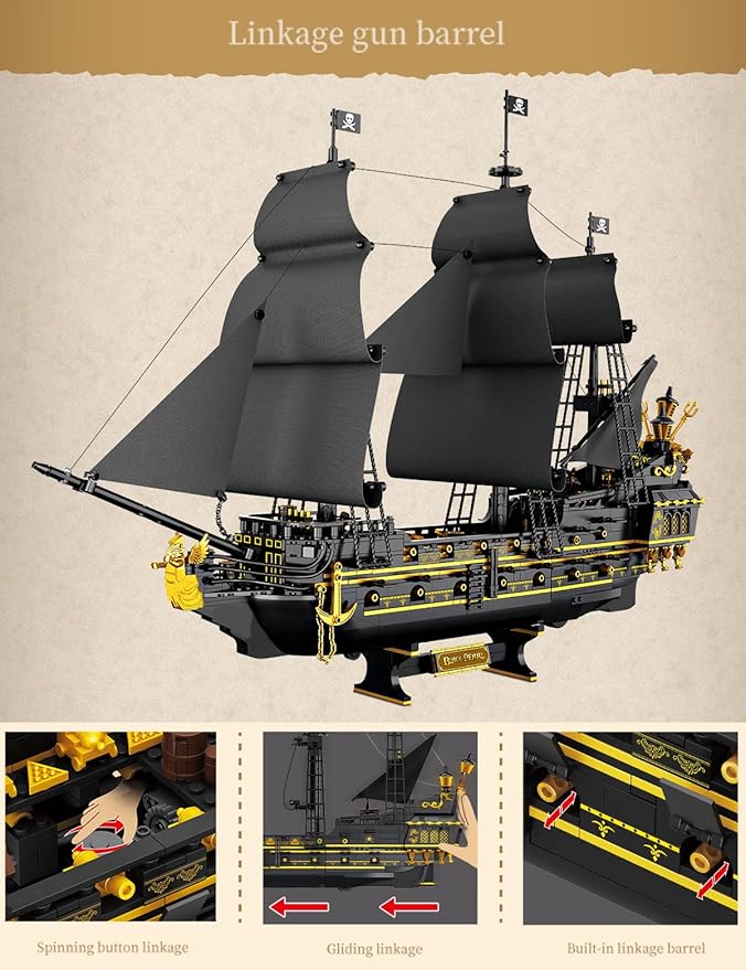 SEMKY Pirate Series Black Devil Pirate Ship MOC Building Blocks and Engineering Toy（2076 Pieces）, Pirate Ship for Kid and Fan