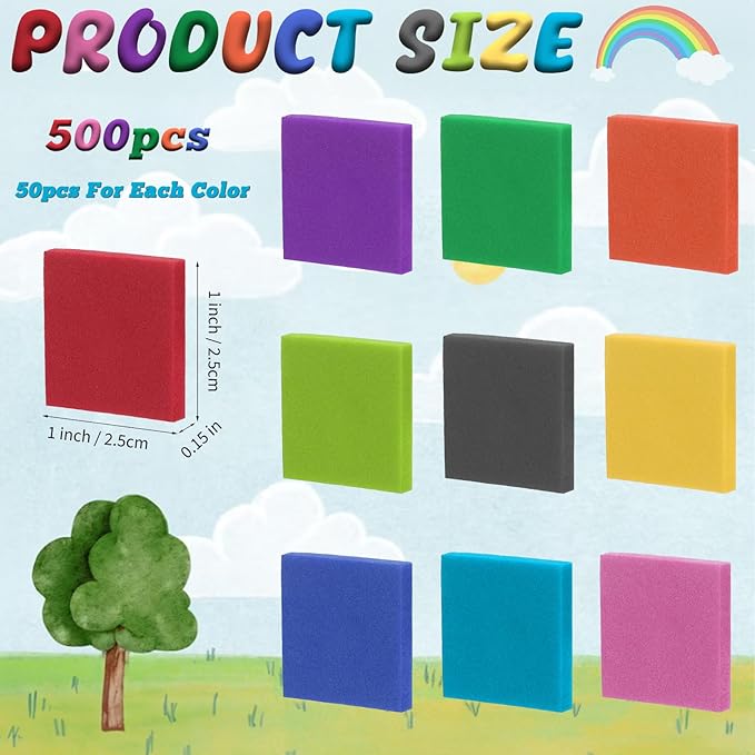 Coopay 500 Pcs Foam Square Color Tiles, Math Counters, Sorting Colored Foam Squares Math Counting Manipulatives, Game Tokens, Bingo Chips, Classroom Crafts for Kids Learning Development Toys
