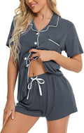 SWOMOG Womens Button Down Pajamas Set Short Sleeve Sleepwear Bride Soft Pj Lounge Sets XS-3XL