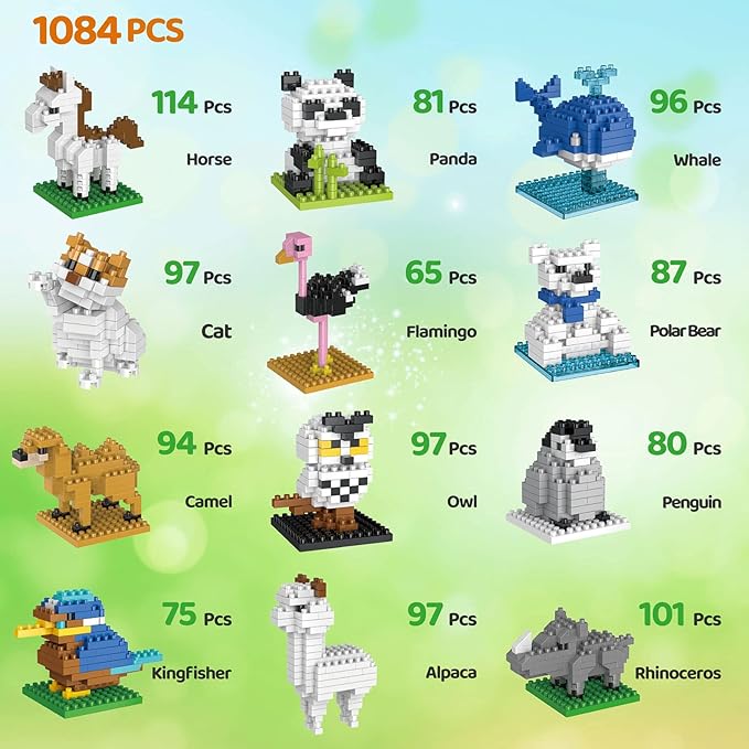 FUN LITTLE TOYS Mini Animals Building Blocks Sets for Goodie Bags, Prizes, Birthday Gifts, Party Favors for Kids 12 Boxes Christmas Stocking Stuffers