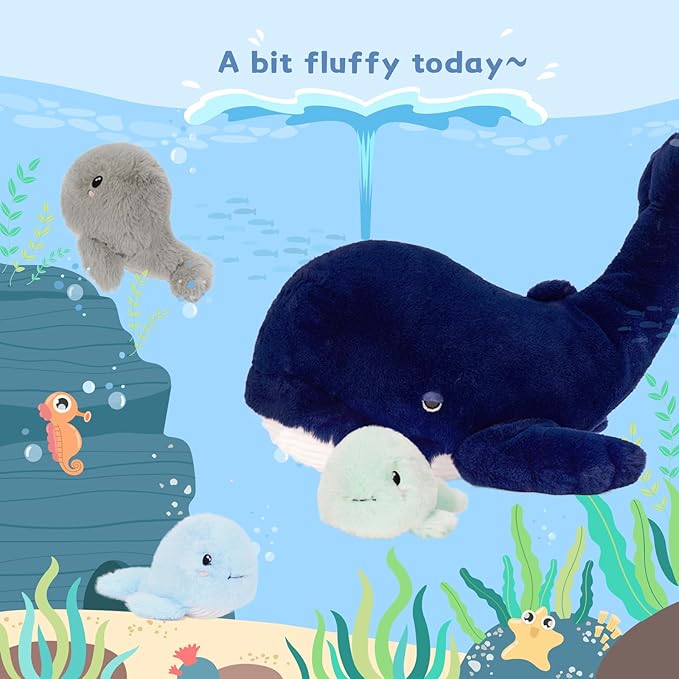 MaoGoLan Blue Whale Plush Toy Stuffed Animals Bulk for Kids, 20 Inch Giant Stuffed Whale Mommy with 3 Babies Inside - Under The Sea Party Favors Christmas Valentine's Day Birthday Gift