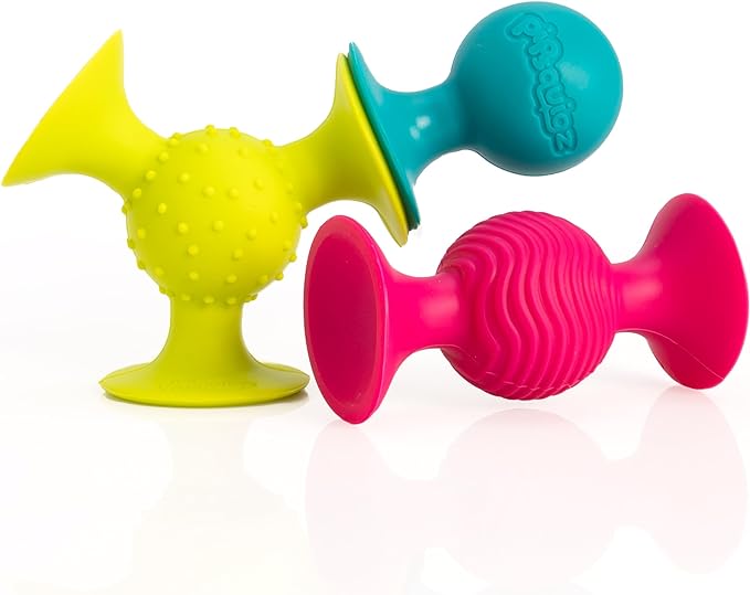 Fat Brain Toys pipSquigz, Sensory Baby Toys 6 Months Plus, Rattle Suction Cup Toy