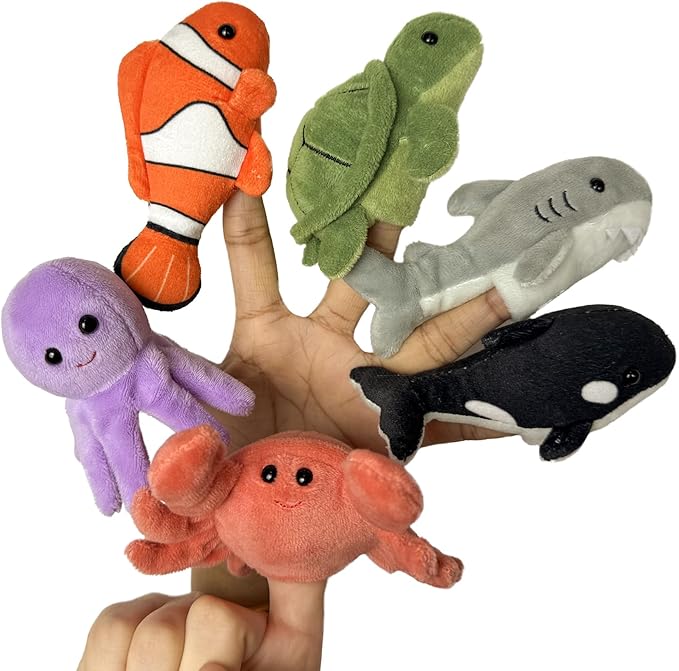 6pcs Finger Puppets Set, Cute Sea Animal Finger Puppet for Role-Playing Mini Hand Puppets Suitable for Kids,Sea Animal Puppets for Storytelling, Realistic Finger Puppet for Toddlers.