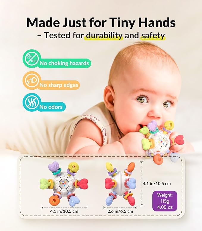 Baby Teething & Rattle Montessori Toys – Safe, Multi-Functional BPA-Free Silicone Sensory Learning Teether Toys for Infant 0-12 Months–Teething Relief & Fun Play – Perfect Baby Gift for Boys & Girls