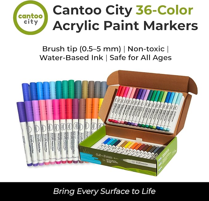 36-Color Acrylic Paint Markers Set – Vibrant multicolour Paint pens for Precision Painting on Multiple Surfaces for Paper, Canvas, Rock, Glass, Wood