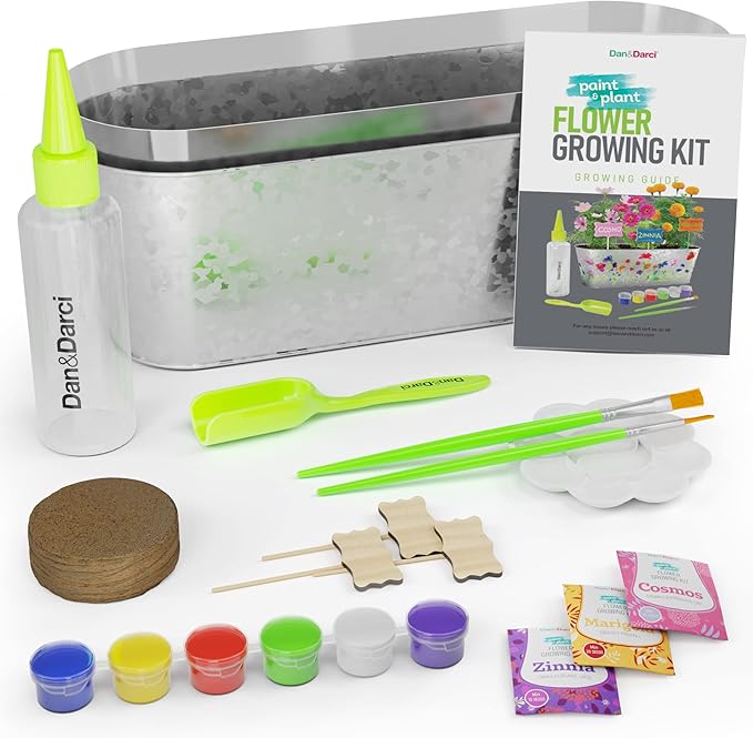 Dan&Darci Paint & Plant Flower Growing Kit for Kids - Gift Ideas Age 5 6 7 8-12 Year Old Girl - Birthday Crafts Gifts for Girls & Boys, Fun Children Gardening Kits, Art Projects for Ages 5-12 Years