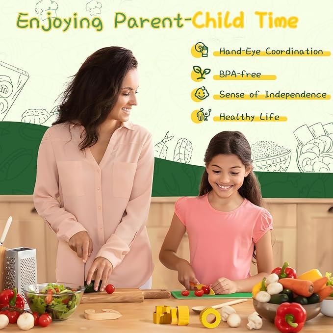Montessori Kitchen Tools for Toddlers,Kids Knife for Real Cooking,Toddlers Knife Set with Storage Box Kids Safe Knives Children Cutting Set for Girl Boy,Montessori Toys for Kitchen Set -Green