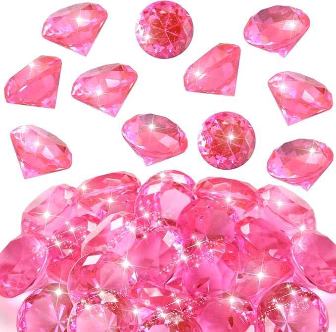 Zomiboo 16 Pcs Acrylic Diamond Large Gems Pirate Round Treasure Toy Gems Treasure Round Gemstones Acrylic Diamond Shaped Gemstones for Home Table Vase Fillers Party Decor (Pink)