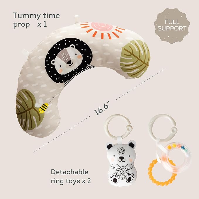 Taf Toys Ergonomic Tummy Time Cushion with Teether and Rattle - Soft and Supportive Baby Cushion for Enhanced Motor Skills Development