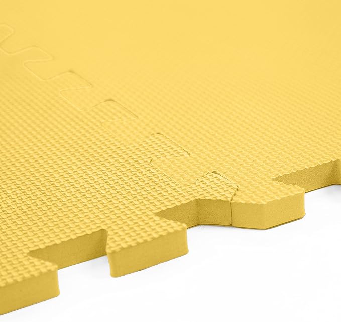 FlooringInc's 1/2" Soft Non-Toxic Baby Play Mat, Toddler Playmat, Colorful Puzzle PlayMat, Floor Mats for Kids & Babies, EVA Foam Interlocking Tiles for Nursery & Playroom | Yellow, 4 Tiles, 16 Sq/Ft