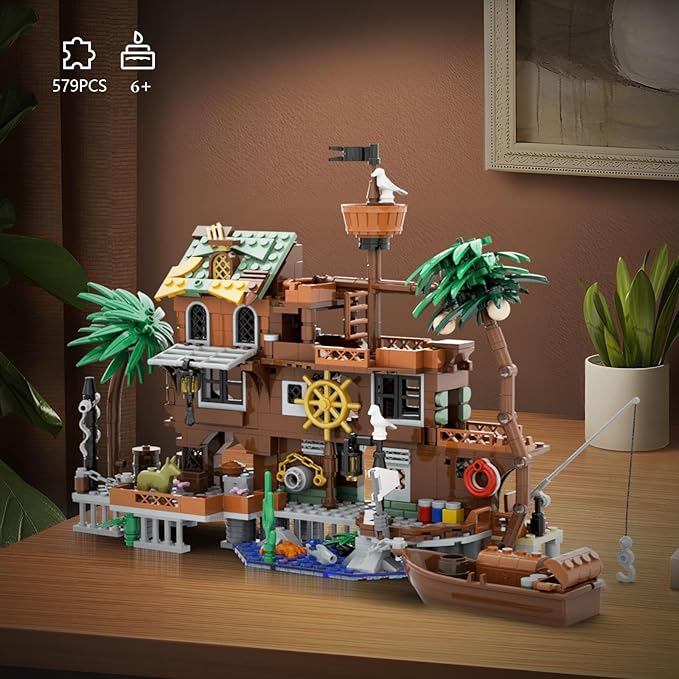 Pirate Dock Ship Building Toys, Pirate Themed City Building Block Set, A Gift Compatible with Lego Sets for Boys & Girl 6-14 & Adults (579pcs)