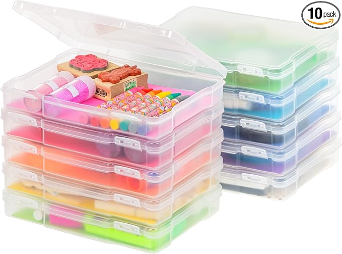 IRIS USA 5" x 7" Photo Storage Box Craft Keeper Cases, 10-Pack, Organization Task Holders for Pictures, Tasks, Scrapbooking, Stationery Storage, Stickers & Art Supplies, Clear
