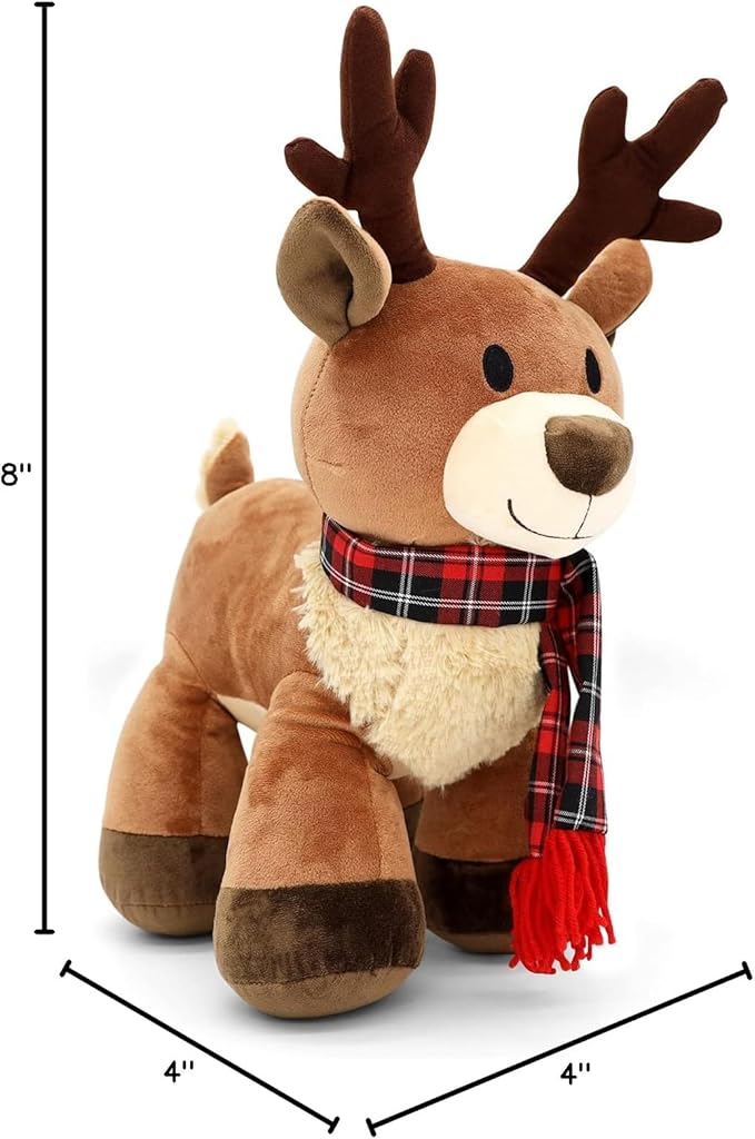 Plush Reindeer Stuffed Animal - Holiday Deer Characters with Antlers Toy for Girl, Boy, Baby, Toddler - Christmas Decor - Little Plushie Toys - Randall, 8"