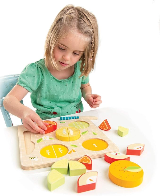 Tender Leaf Toys - Citrus Fractions - Math Learning Wooden Toys, Sorting Toys - Educational Game for 18m+