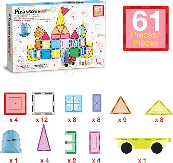 PicassoTiles Magnetic Toys Panda & Monkey Parents Set Magnet Tile Block Compatible Add-Ons Expansion Pack with Panda, Cub, Monkey and Baby Monkeys Learning Educational Toddler Sensory Play Toy Ages 3+