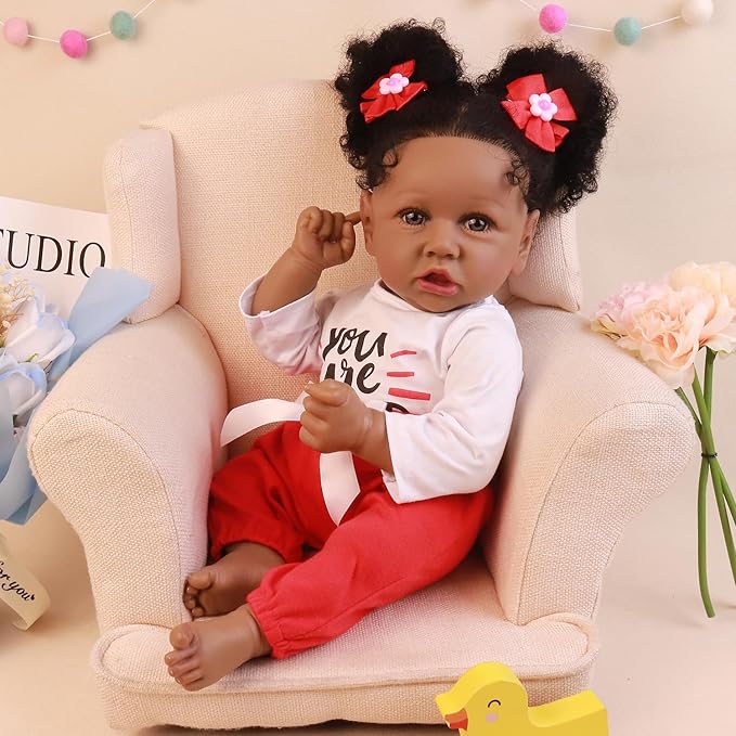 HOOMAI Lifelike Reborn Baby Dolls with Soft Body African American Realistic Girl Doll 22.8 Inch Best Birthday Gift Set