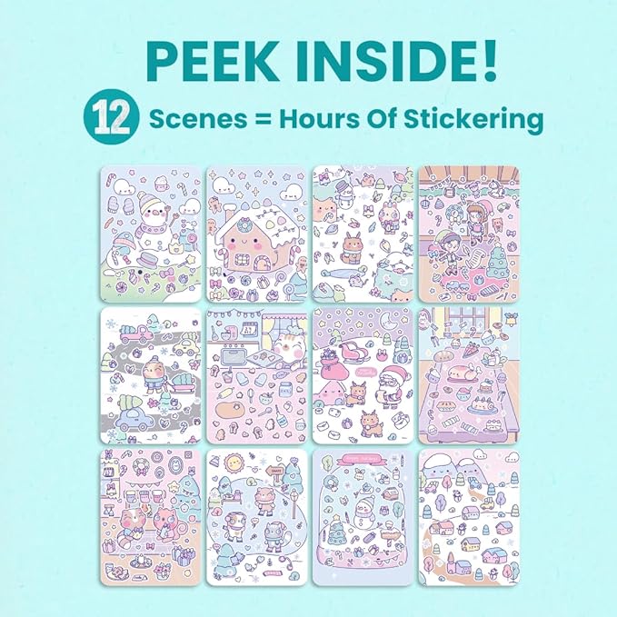 Christmas Sticker + Coloring Book for Kids (500+ Holiday Stickers & 12 Scenes) by Cupkin, Fun Side by Side Winter Activity Books, Stocking Stuffer for Older Boys & Girls Ages 2-4, 4-8 or 8-10