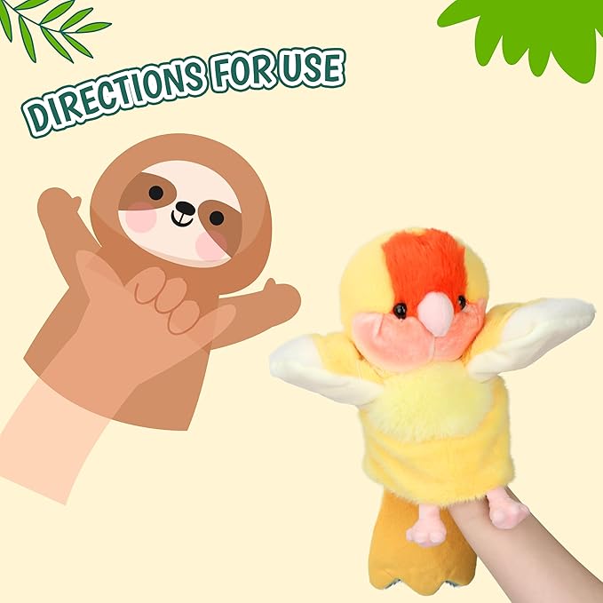 Easfan Yellow Parakeet Parrot Hand Plush Puppet Cute Bird Interactive Storytelling Cute Soft Plush Toy Creativity and Imagination Easter Christmas Birthday Gifts for Toddlers Kids,11.5’’