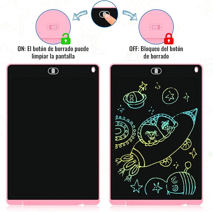 2 Pack 12 Inch LCD Writing Tablet for Kids, Colorful Doodle Board, Eye Protection Drawing Tablet with Lock & Erase FUNC, Learning Gifts and Trip Toy for 3-8 Years Old Boys and Girls - Pink