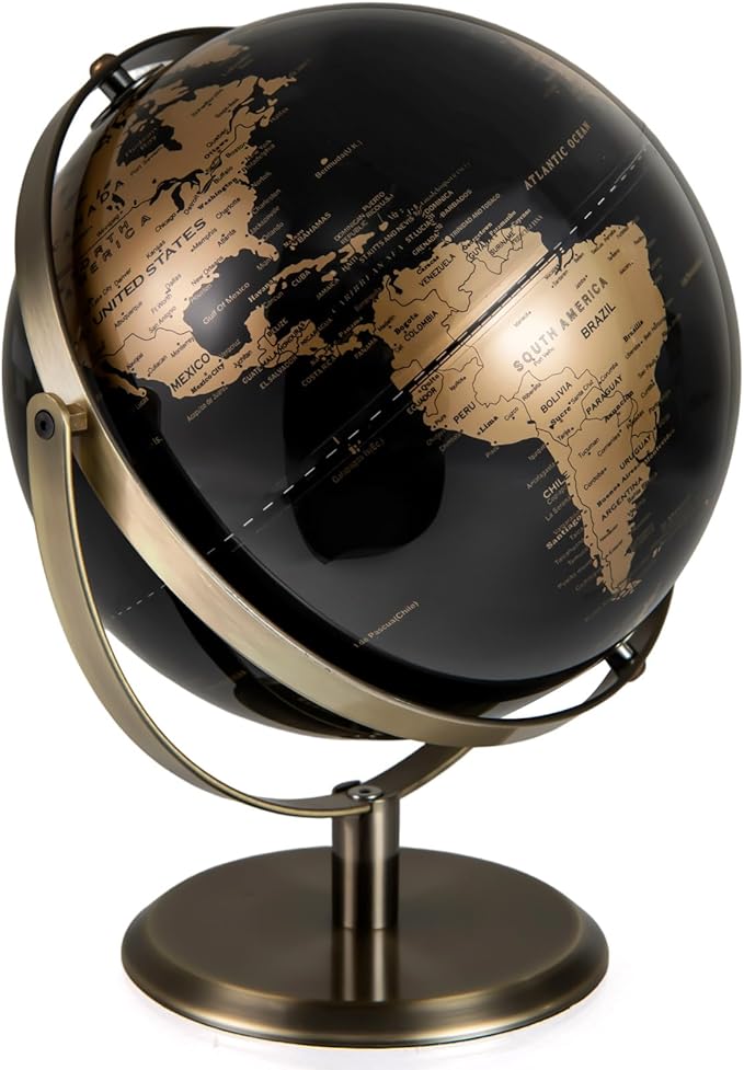 Goplus 9-Inch Metallic Black World Globe, 720° Rotating Earth Globe w/Metal Stand, Educational Learning Toy, Teaching Gift for Kids, Modern Desktop Decoration for Home, Office, School