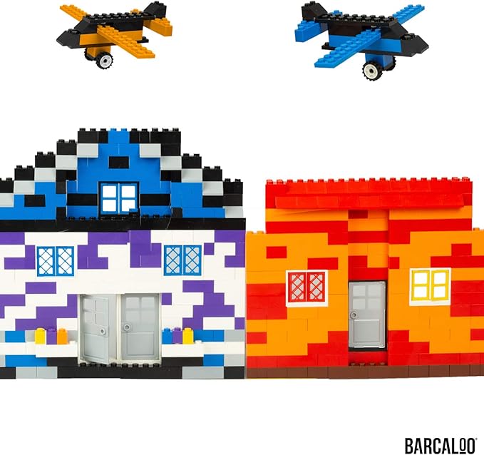 Barcaloo 200 Piece Windows, Doors, and Roof Tops Building Bricks Play Set, 7 Classic Colors, Includes Windows, Doors, and Roof Pieces, Classic Colors