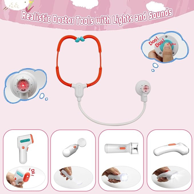 Pet Vet Toys Doctor Kit for Kids, Hospital Pretend Play Set Vet Clinic Toys with Light and Sound, Pet Care Playset Animal Grooming Toys Gifts for Girls Boys, Ages 3 and Up