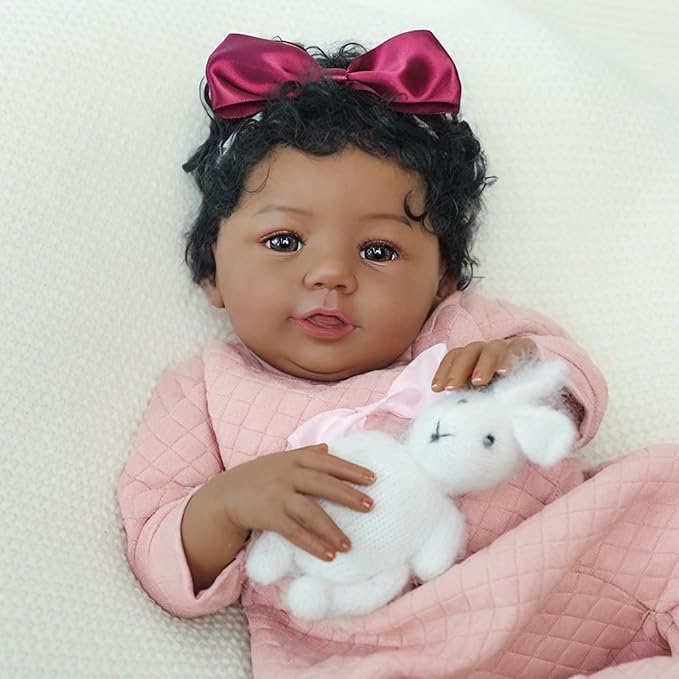 Realistic Reborn Baby Doll Black Girl – 18 Inch Lifelike African American Newborn, Real Life Handmade Soft Body with Accessories Gift Set for Kids 3+