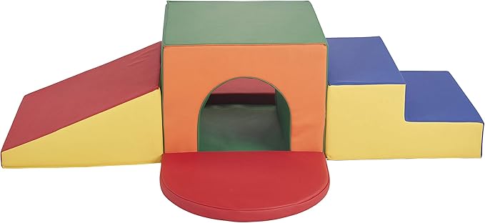 Factory Direct Partners 10408-AS SoftScape Single Tunnel Play Foam Climber Plus, Beginner Toddler Soft Structure for Active Playtime (5-Piece Set) - Assorted