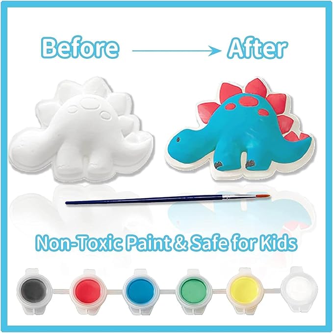 Funto Dinosaur Painting Kit for Kids, Paint Your Own Figurines with Magnet, 27 PCS Crafts Set, Ceramics to Paint, STEAM Projects Creative Activity DIY
