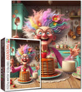 Funny Grandma Pancake Jigsaw Puzzles 1000 Pieces Rainbow Hair Elderly Lady Art Jigsaw Puzzles for Challenging Family Games Kitchen DIY Handwork Puzzle for Home Wall Decor Gifts 20x27 Inches