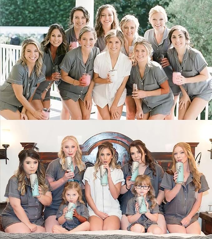 SWOMOG Womens Button Down Pajamas Set Short Sleeve Sleepwear Bride Soft Pj Lounge Sets XS-3XL