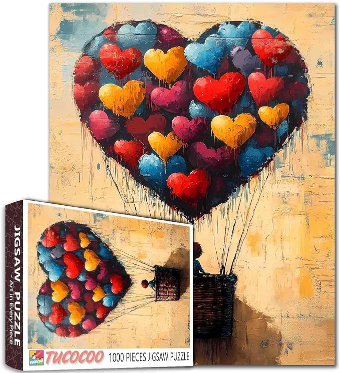 Tucocoo Graffiti Street Art Jigsaw Puzzles for Adults 1000 Pieces, Colorful Hearts Abstract Art Puzzles for Adults DIY Crafts Puzzles for Home Decoration Gifts, Family Puzzle Perfect for Game Nights