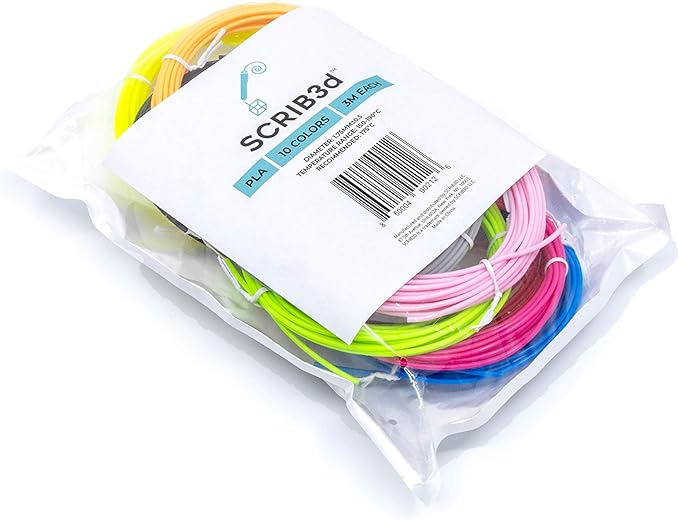 SCRIB3D Advanced 3D Printing Pen with 2 Starter Colors and PLA Refill Pack with 10 Assorted Colors