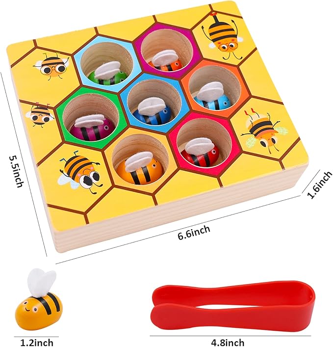 WOOD CITY Toddler Fine Motor Skills Toys, Bee to Hive Matching Game, Wooden Color Sorting Toy for Toddler 2 3 Years Old, Montessori Preschool Learning Toys Gift for Children