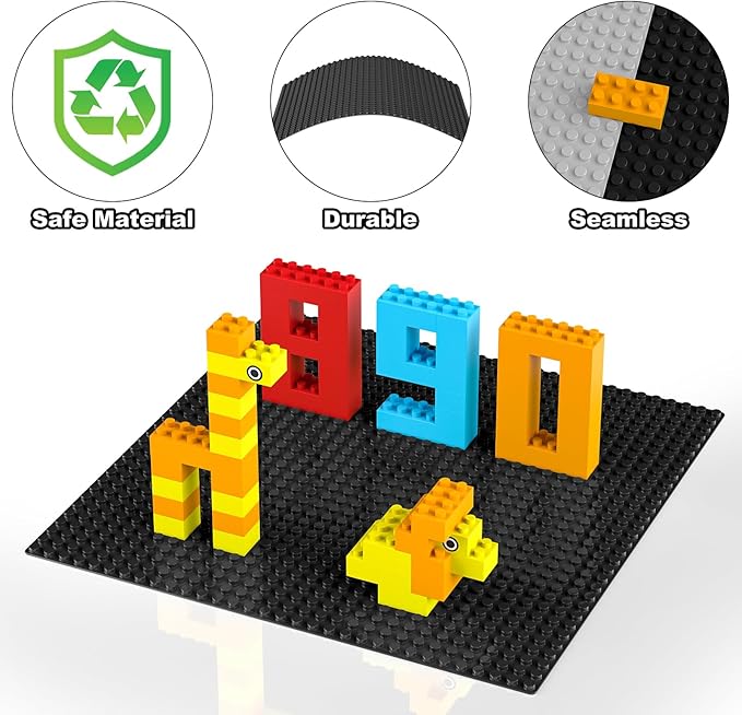 Classic Baseplates, Peel and Stick Base Plates for Building Bricks, Compatible with Major Brands, Self-Adhersive Base for Bricks 10" x 10", 6 Pack Black…