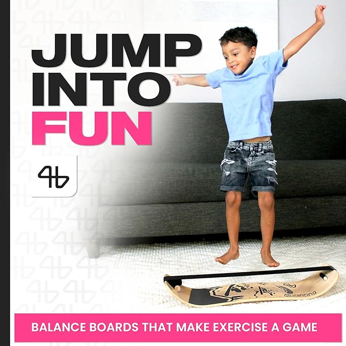 Balance Board for Kids - Slackline Wooden Wobble Board - Slackboard Balance Trainer for Coordination - Training for Skateboard, Snowboard, Football, Soccer, Baseball, Basketball