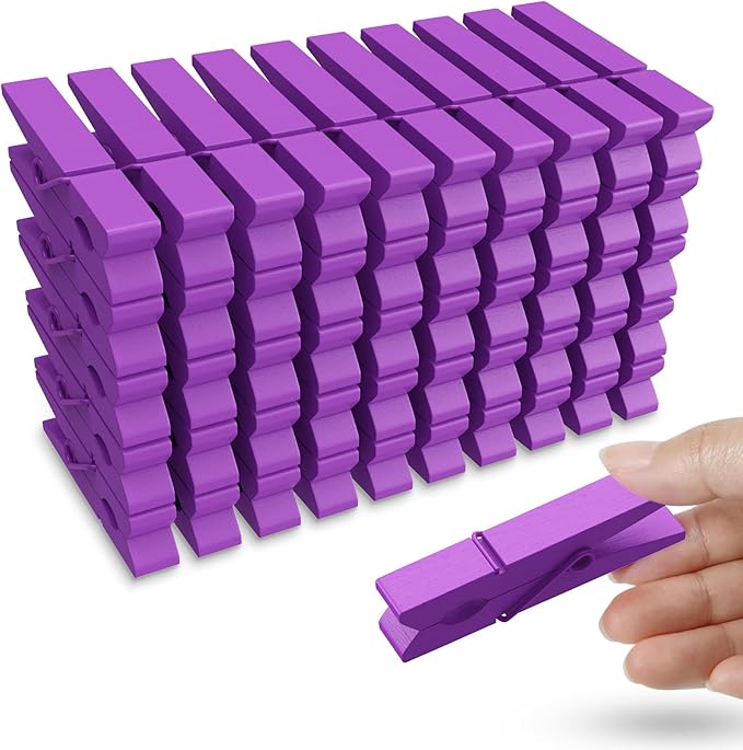 50PCS Colored Wooden Clothespins, 2.9inch Purple Clothes Pins for Clip Pictures Photos Decorative, Small Colorful Wood Decoration Closepins Clips